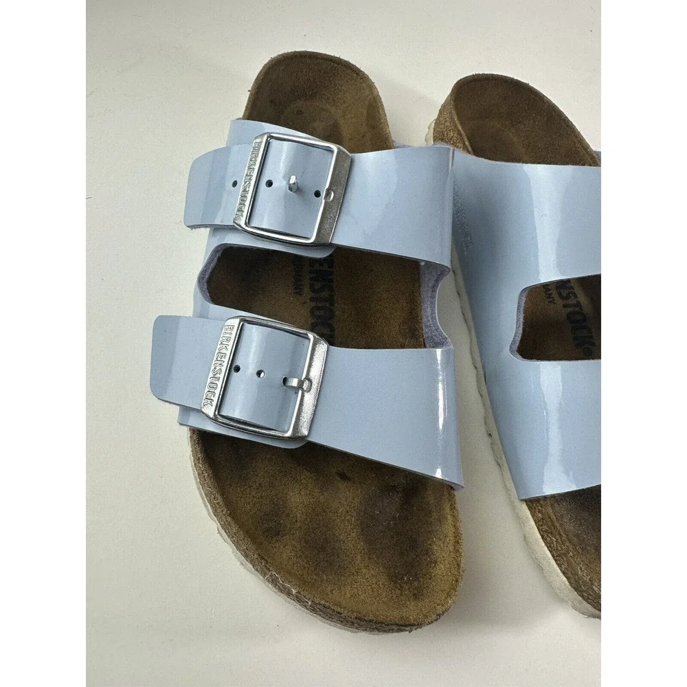 Birkenstock Arizona Big Buckle Birko-Flor Patent Dove Blue Size 37 US Women's 6 - Picture 6 of 11